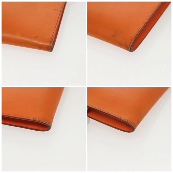 HERMES Omenitu Shoulder Bag Leather Orange Auth BA4408 - Picture 14 of 15